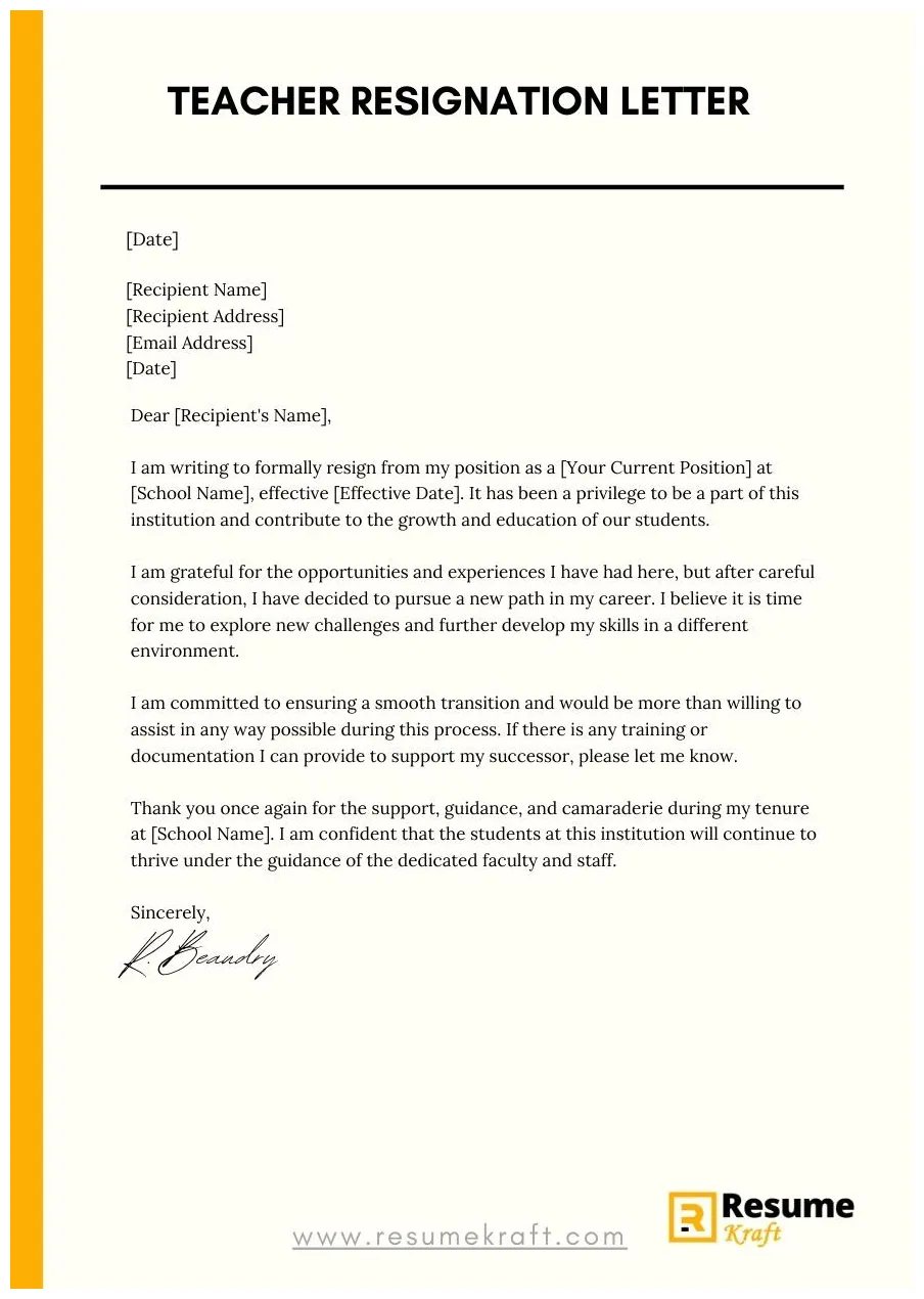 How to write a teacher resignation letter samples for 2025