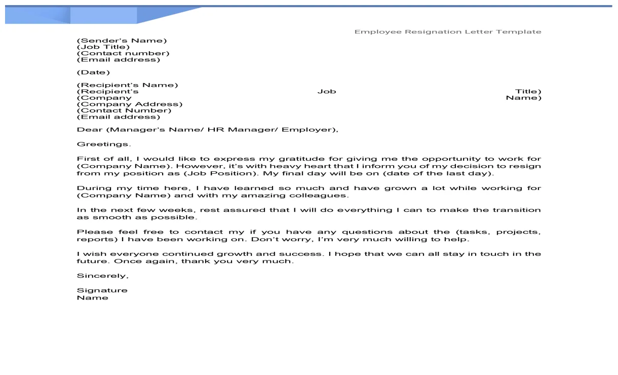 Employee resignation letter template