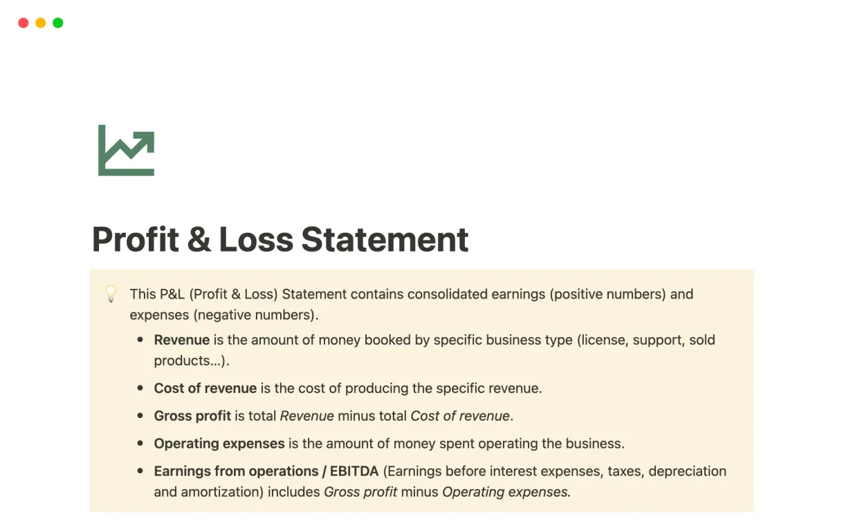 Profit & loss p&l statement notion template