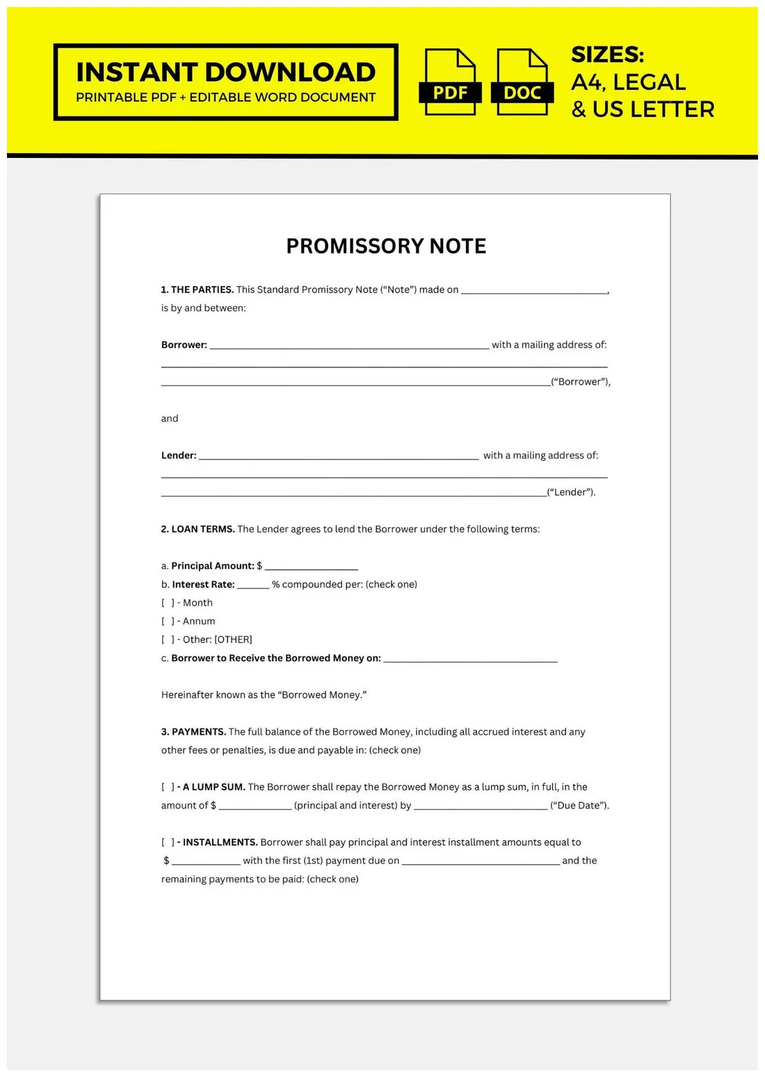 Promissory note, etsy