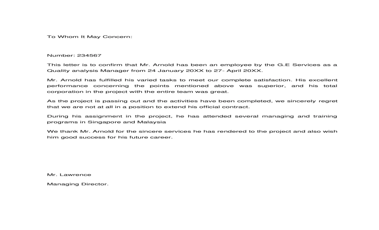 Proof Of Employment Letter