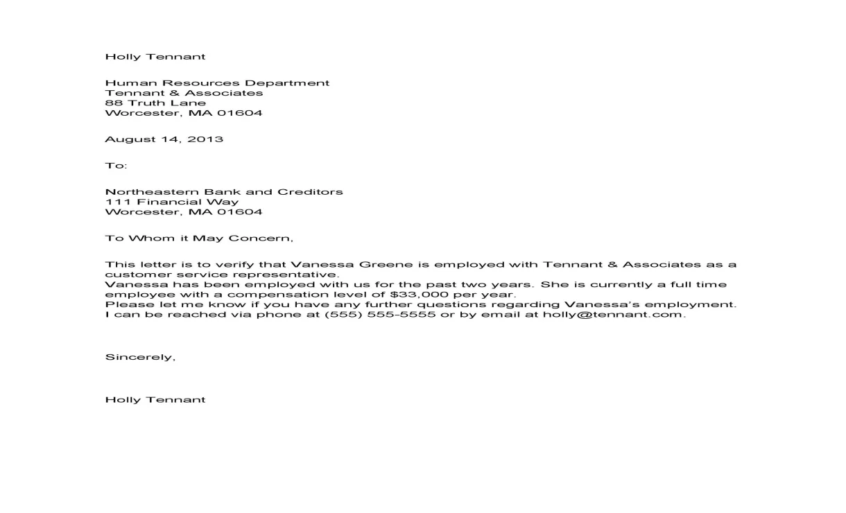 40 s [employment verification letters]