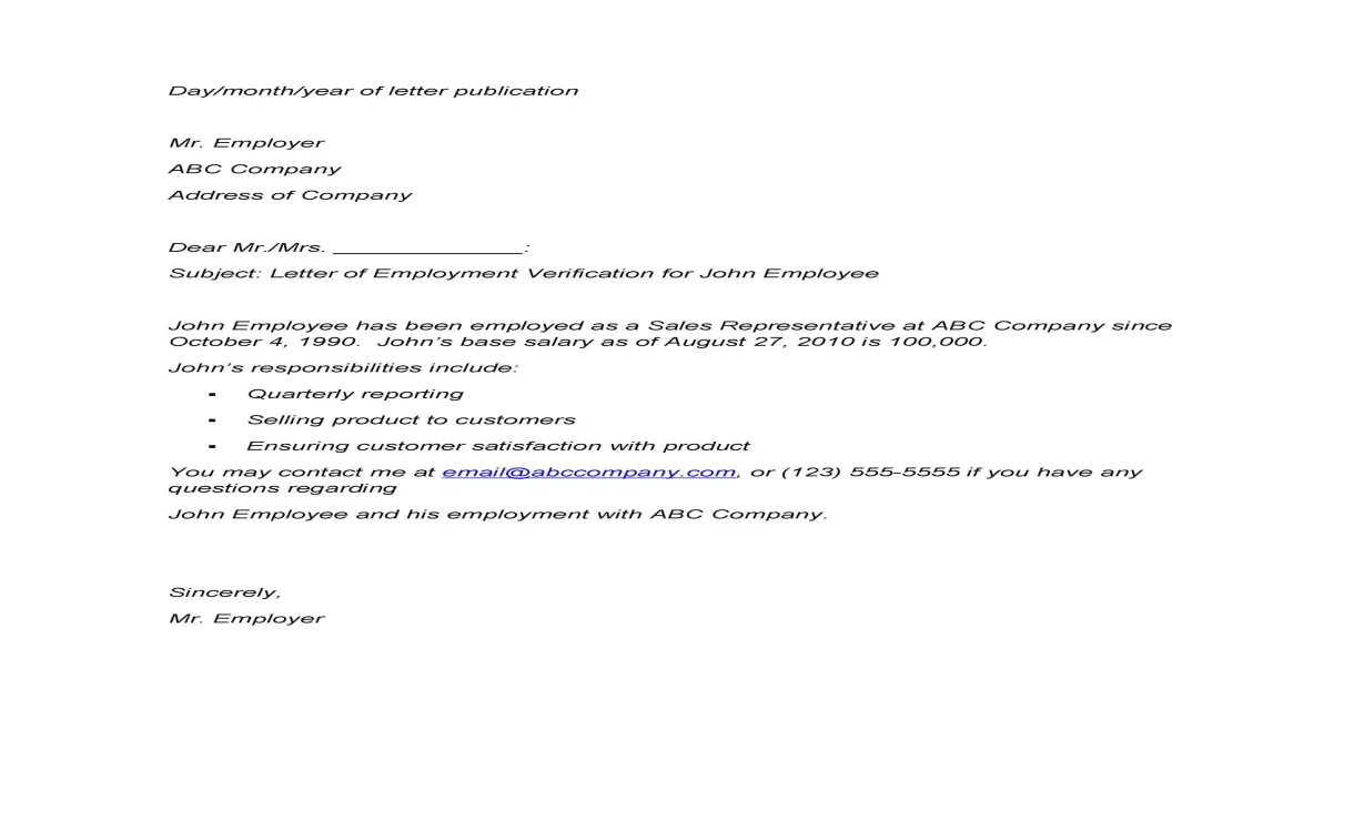 40 Proof of Employment Letters [Employment Verification Letters]