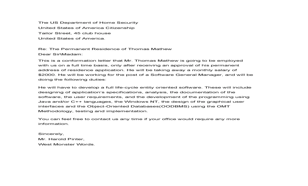 40 s [employment verification letters]