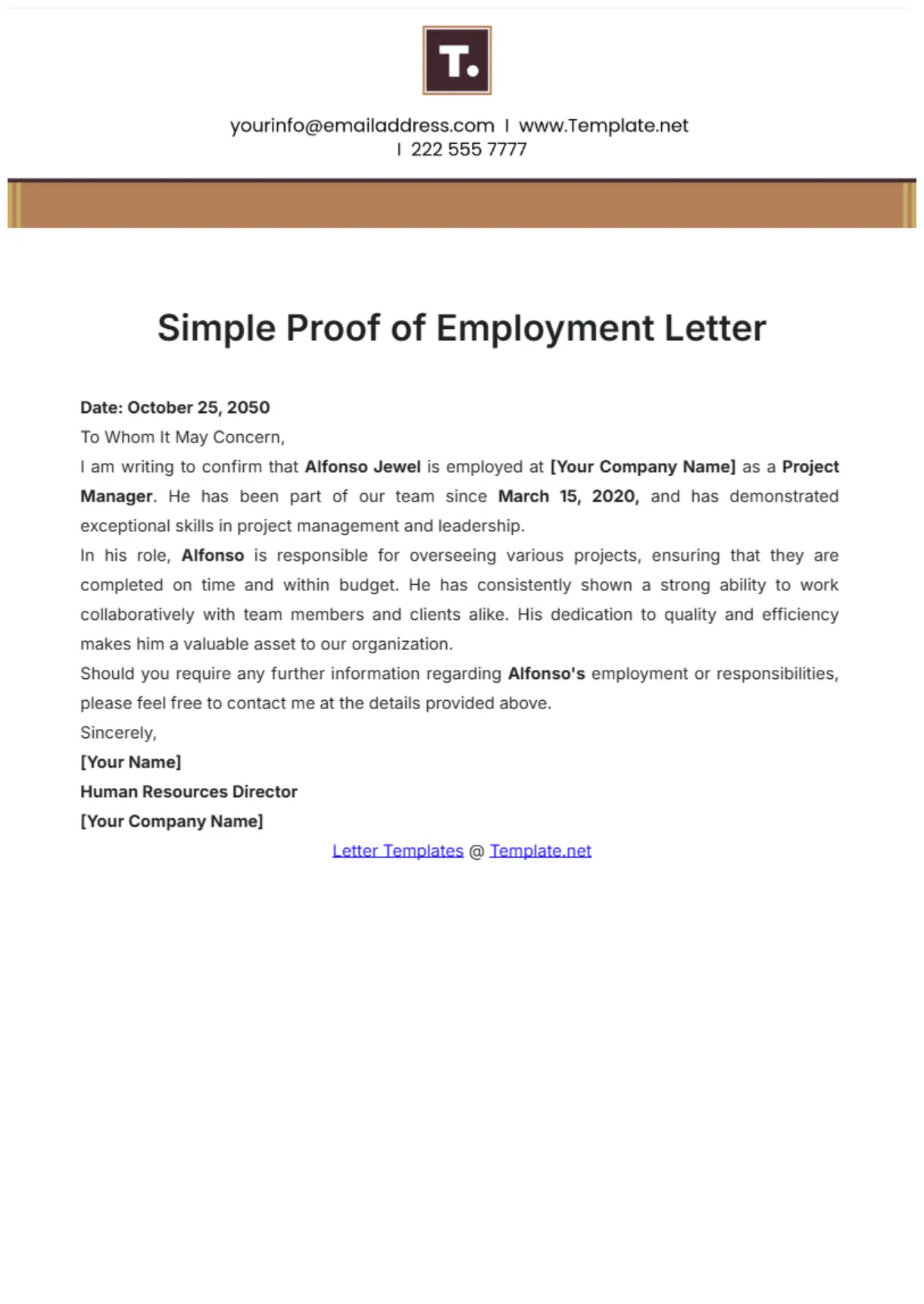 Proof Of Employment Termination Letter Format Template Free