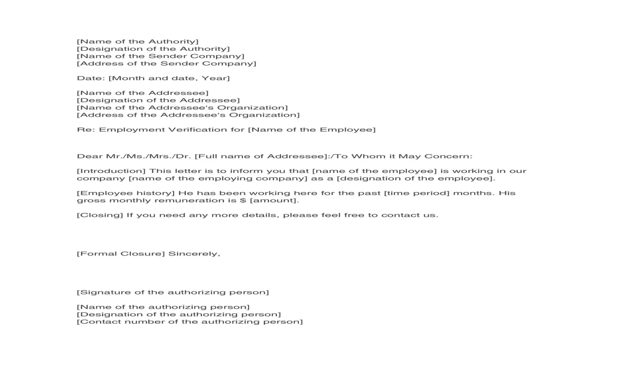 Letter of employment visa sample employment verification letter for