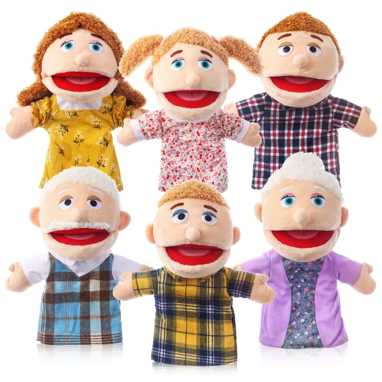 Buy 6 pcs family hand puppets 12 inch grandparents, mom & dad, brother