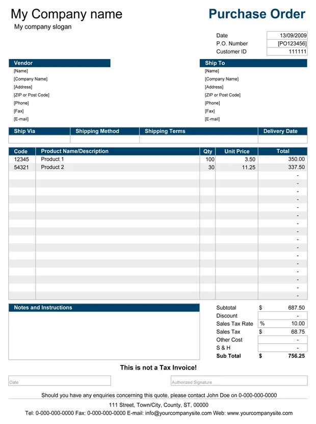 Purchase order template