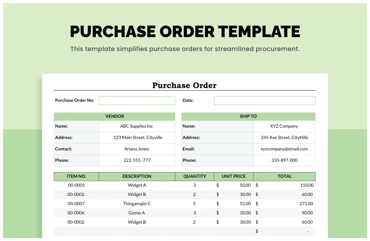 Free Purchase Order (PO) Templates to Edit Online and Print