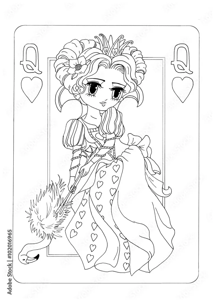 Coloring page the queen of hearts stock illustration adobe stock