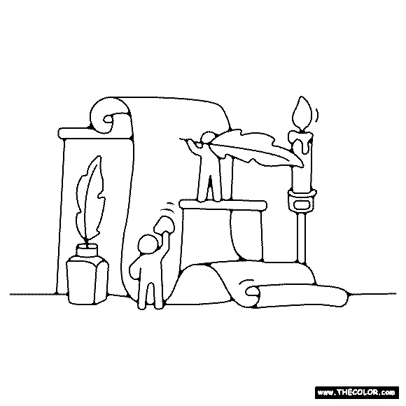 Quill and parchment coloring page