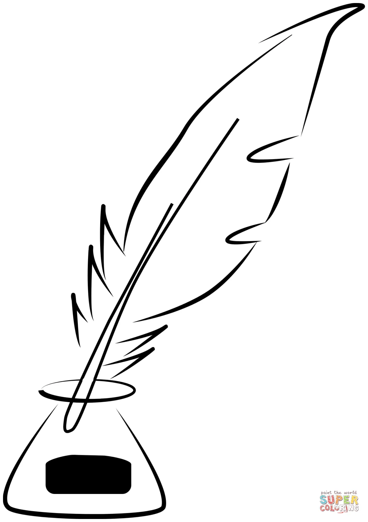 Feather quill pen and ink pot coloring page free printable coloring pages