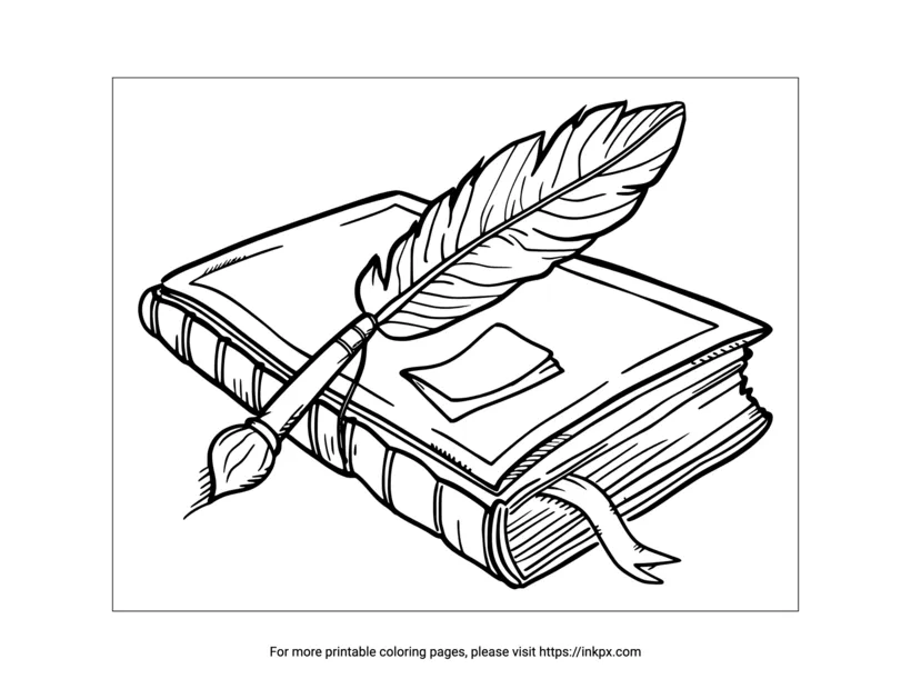 Printable book & quill coloring page · inkpx