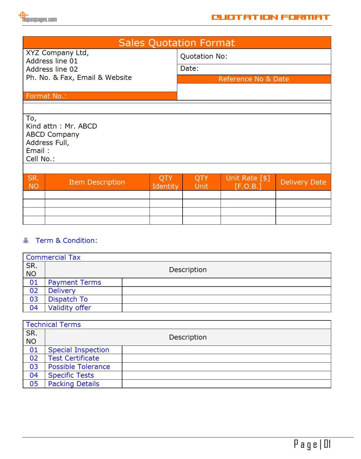 Sales Quotation format | Word | PDF | Report