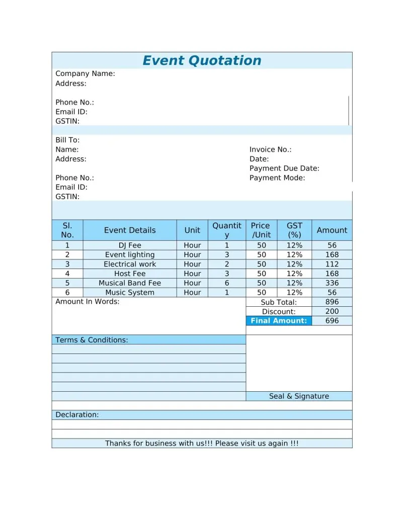 Quotation Format - Raseed IN