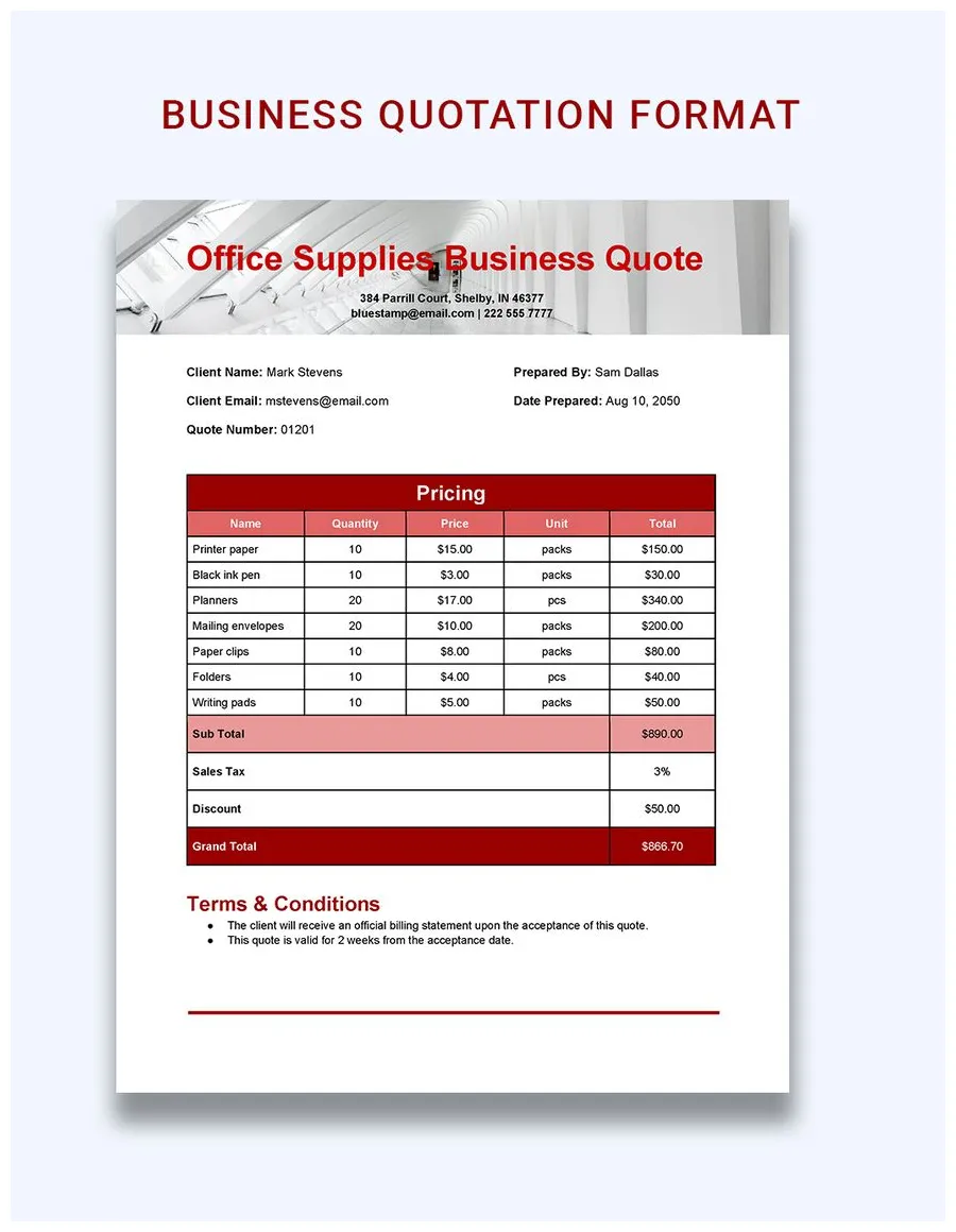Quotation Format Template in Word, PDF, Google Docs, PSD - Download