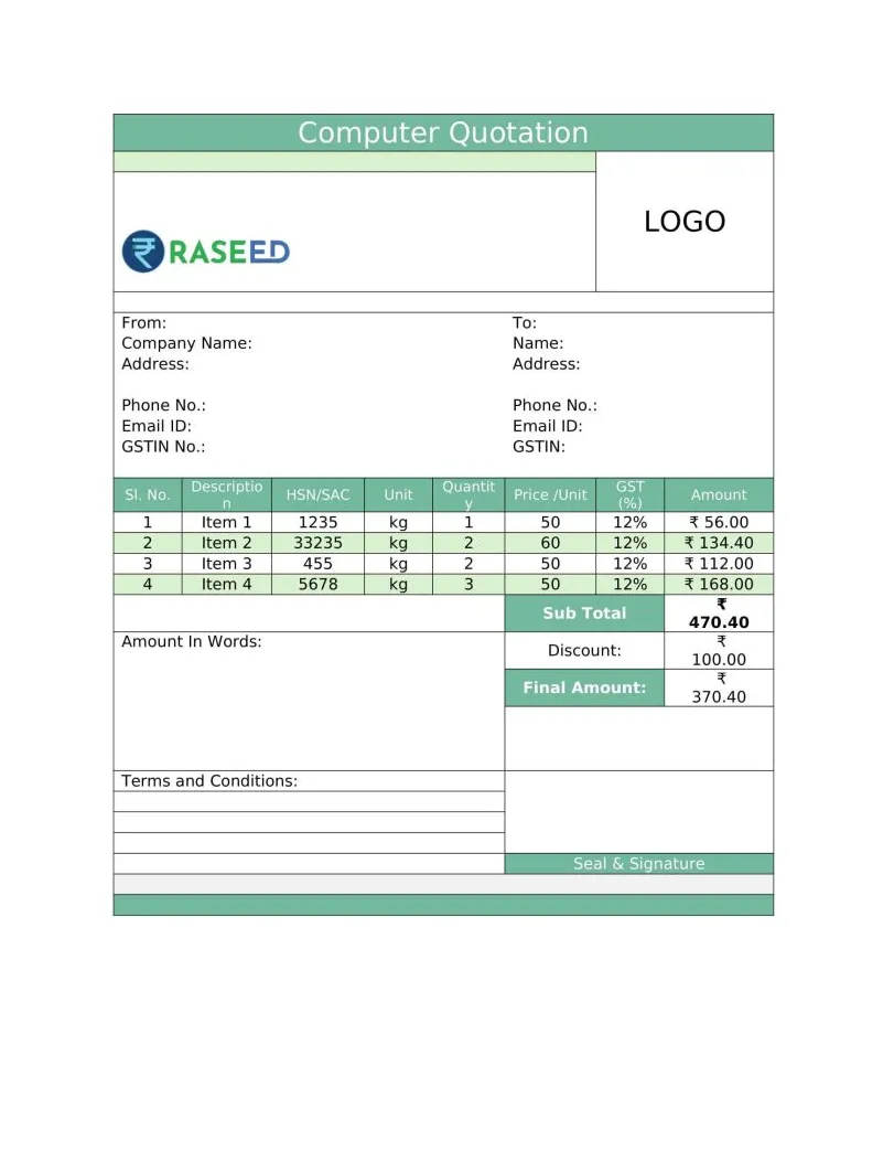 Quotation Format - Raseed IN