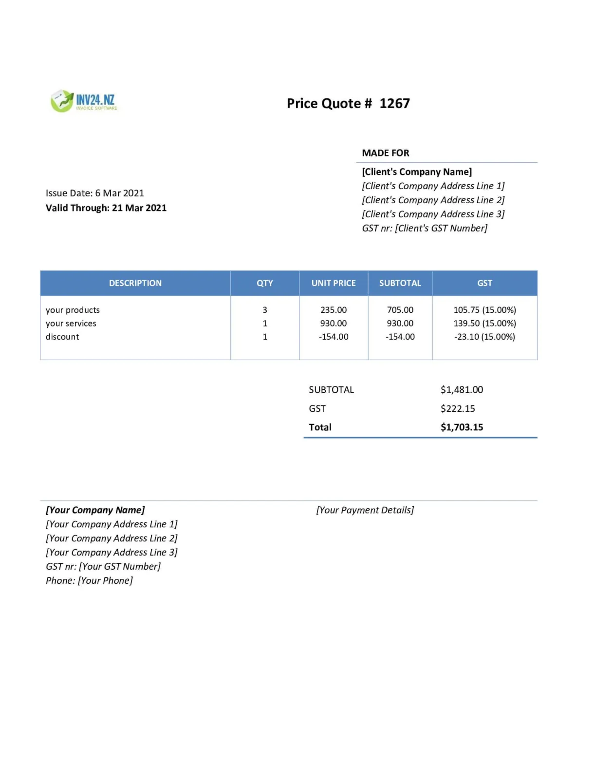 Quotation Format Template