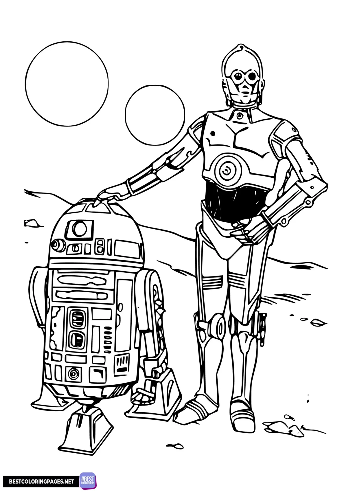 R2d2 and 3-cpo coloring page free printable coloring pages