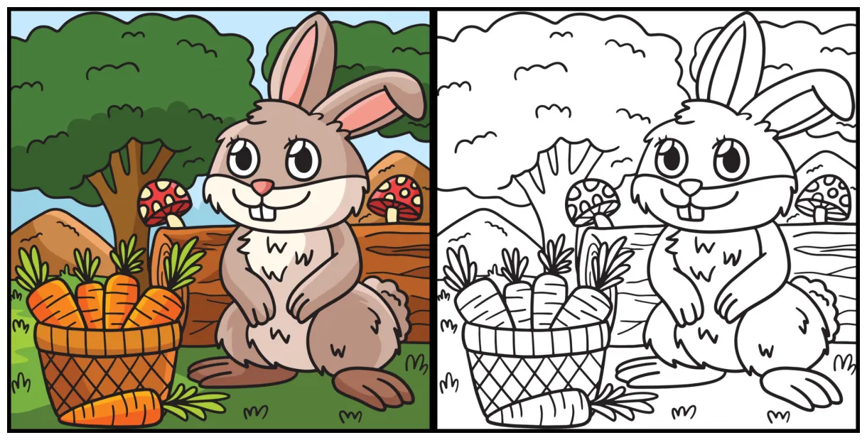 Rabbit Coloring Page Colored Illustration 23055034 Vector Art at Vecteezy