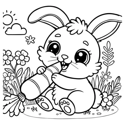 Rabbit eating a carrot coloring page to print free pdf lilocolors