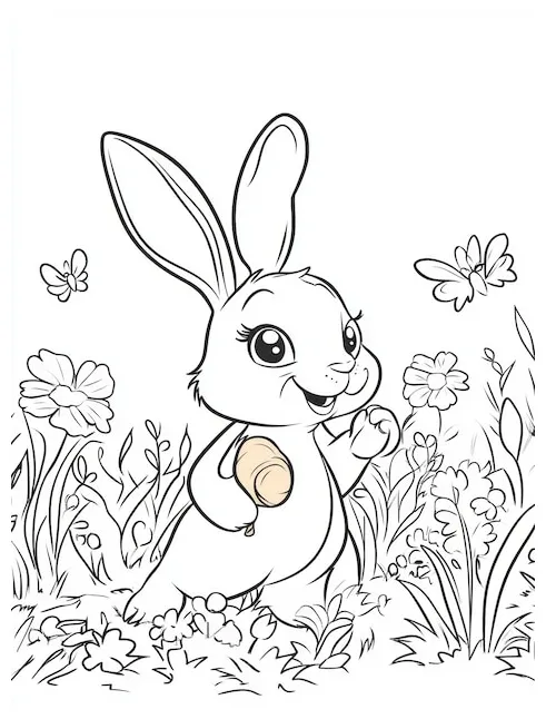 Cute rabbit hopping with carrot coloring page for kids premium ai