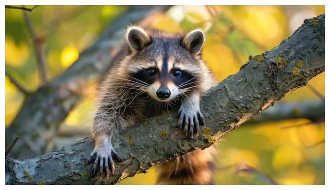 Raccoon on tree branch closeup premium ai-generated