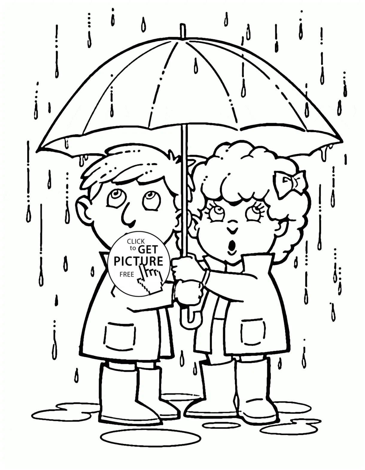 Rainy spring season coloring page for kids, seasons coloring pages