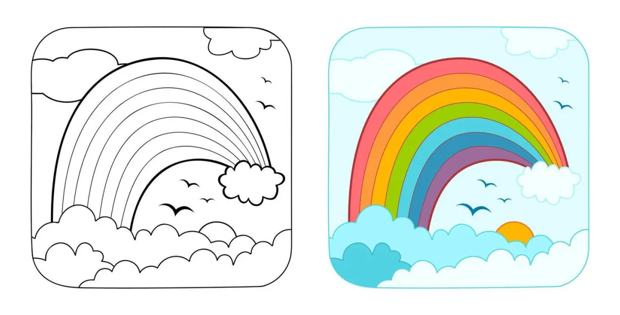 Rainbow coloring page vector art, icons, and graphics for