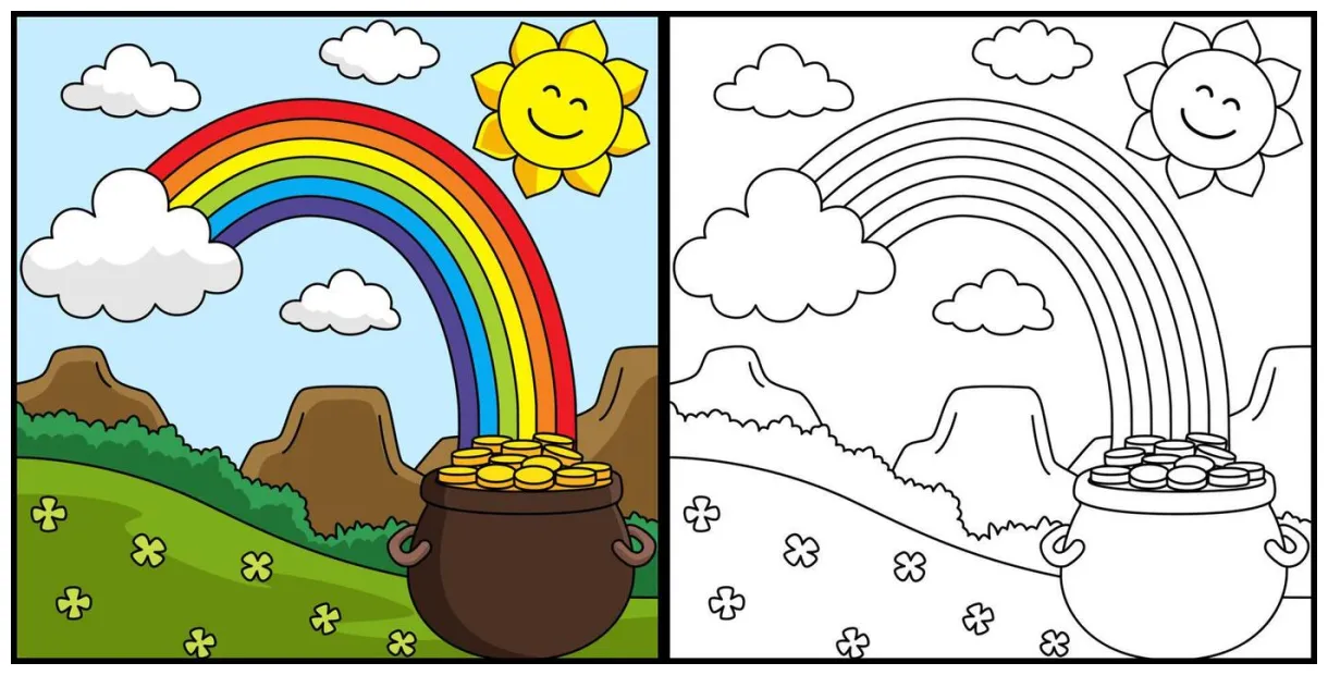 Rainbow coloring page vector art, icons, and graphics for printable coloring page