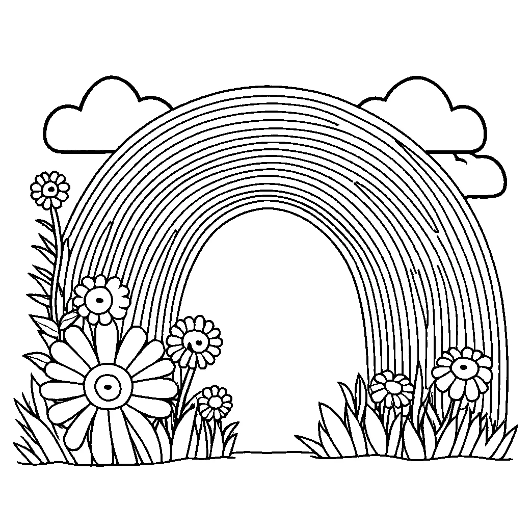 Flower rainbow coloring page Lulu Pages