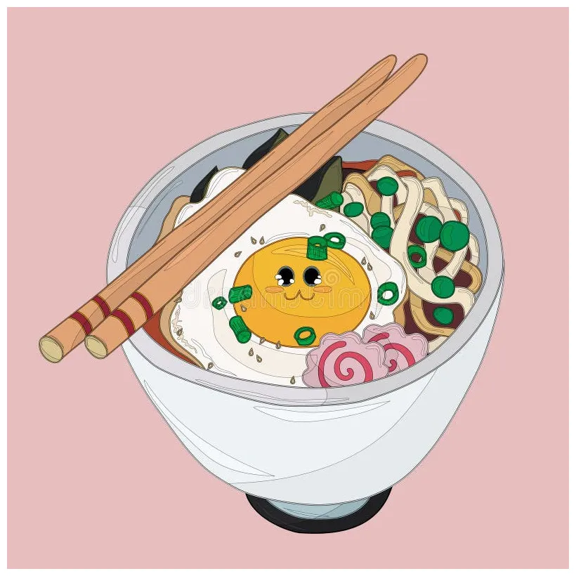 Ramen bowl with egg and fish cakes coloring page stock vector