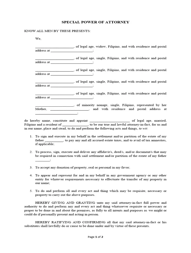 Special power of attorney real estate pdf power of attorney