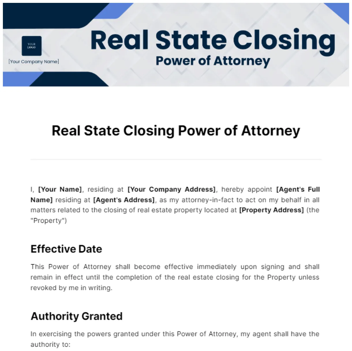 Real estate closing power of attorney template edit online & download