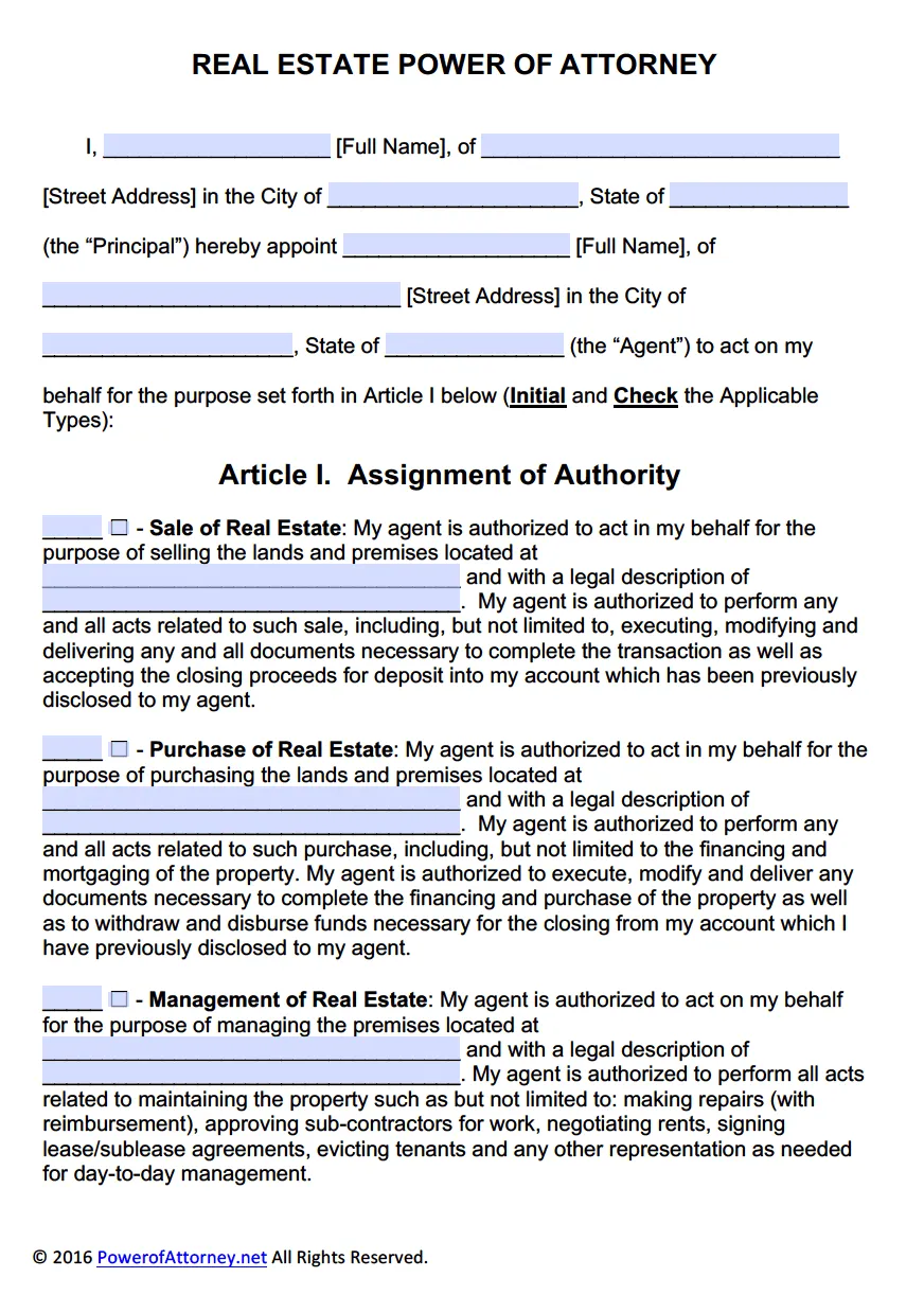 Form pdf templates power of attorney