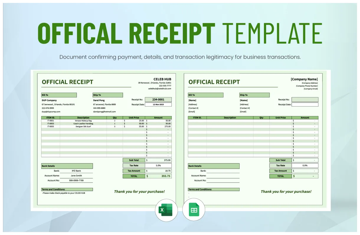 Voucher in google sheets, excel download template