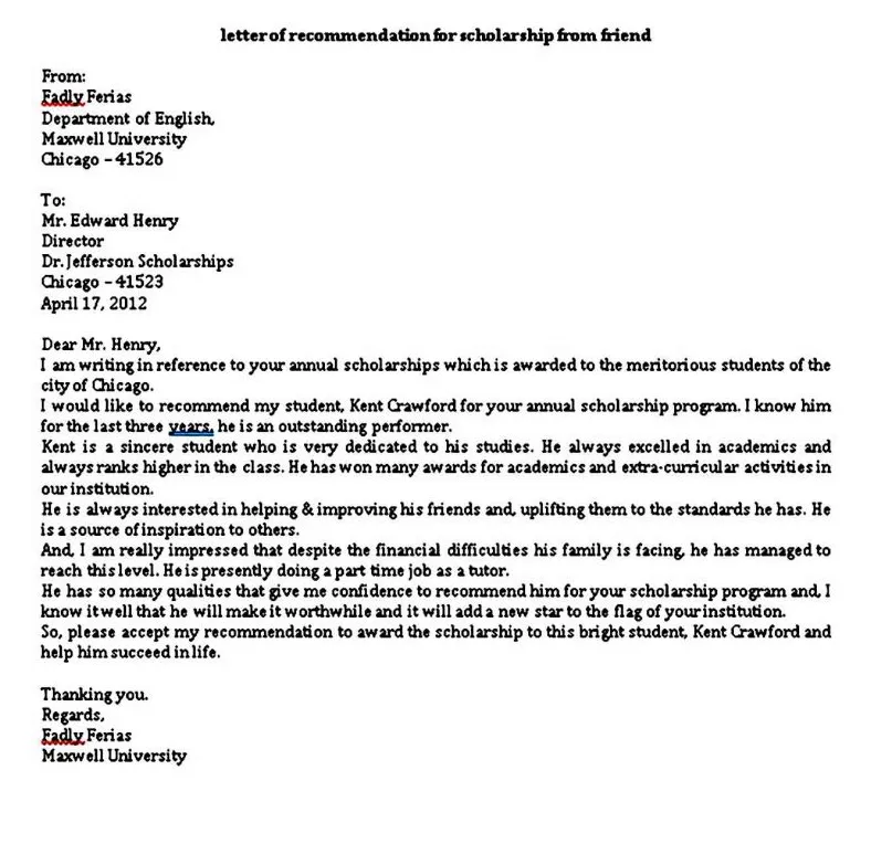 6 scholarship recommendation letter sample pdf word mous syusa