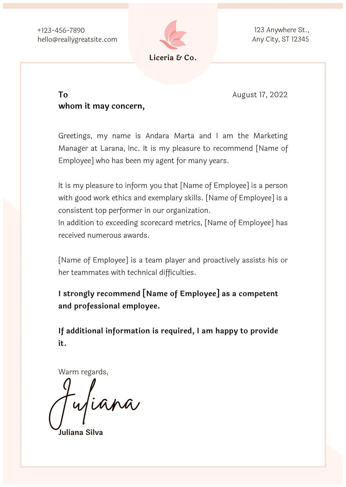 Letter template for recommendation format of recommendation letter keski