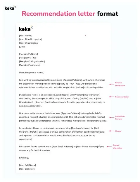 How to write a letter of recommendation format & templates keka