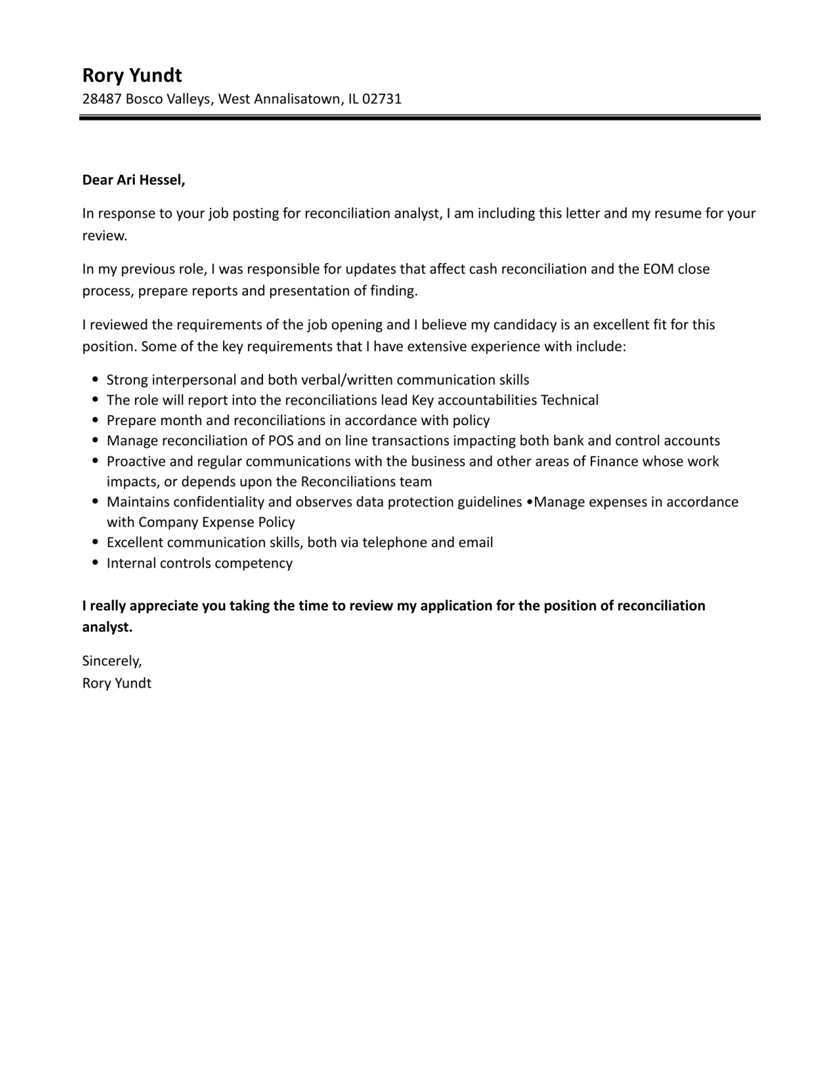 Reconciliation Letter Sample