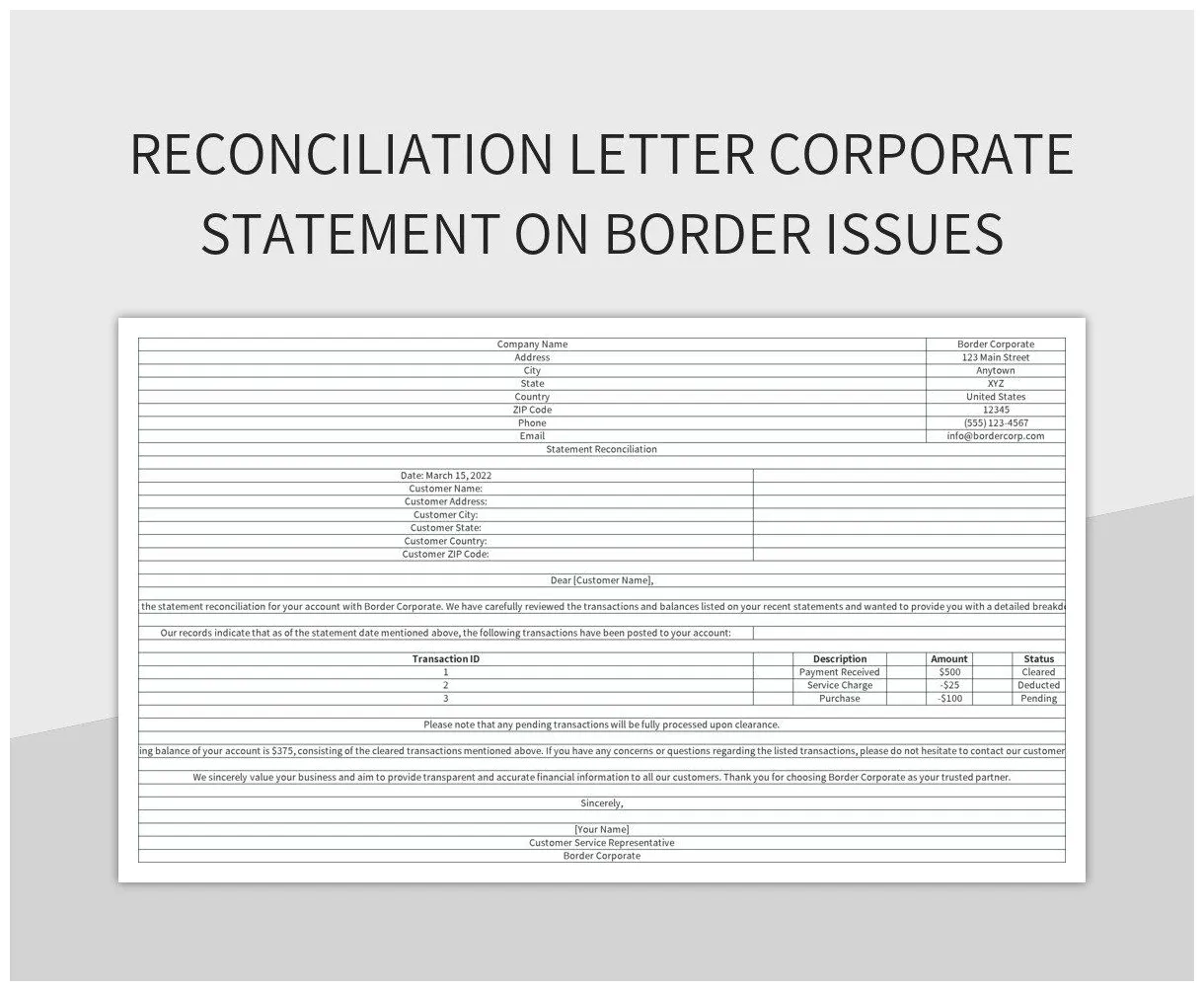 Free Business Reconciliation Letter Templates For Google Sheets And