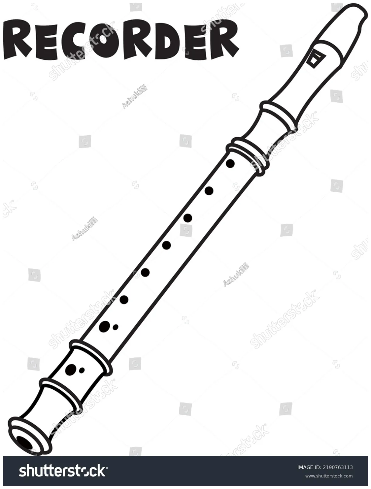 Recorder music instrument line art coloring stock vector printable coloring page
