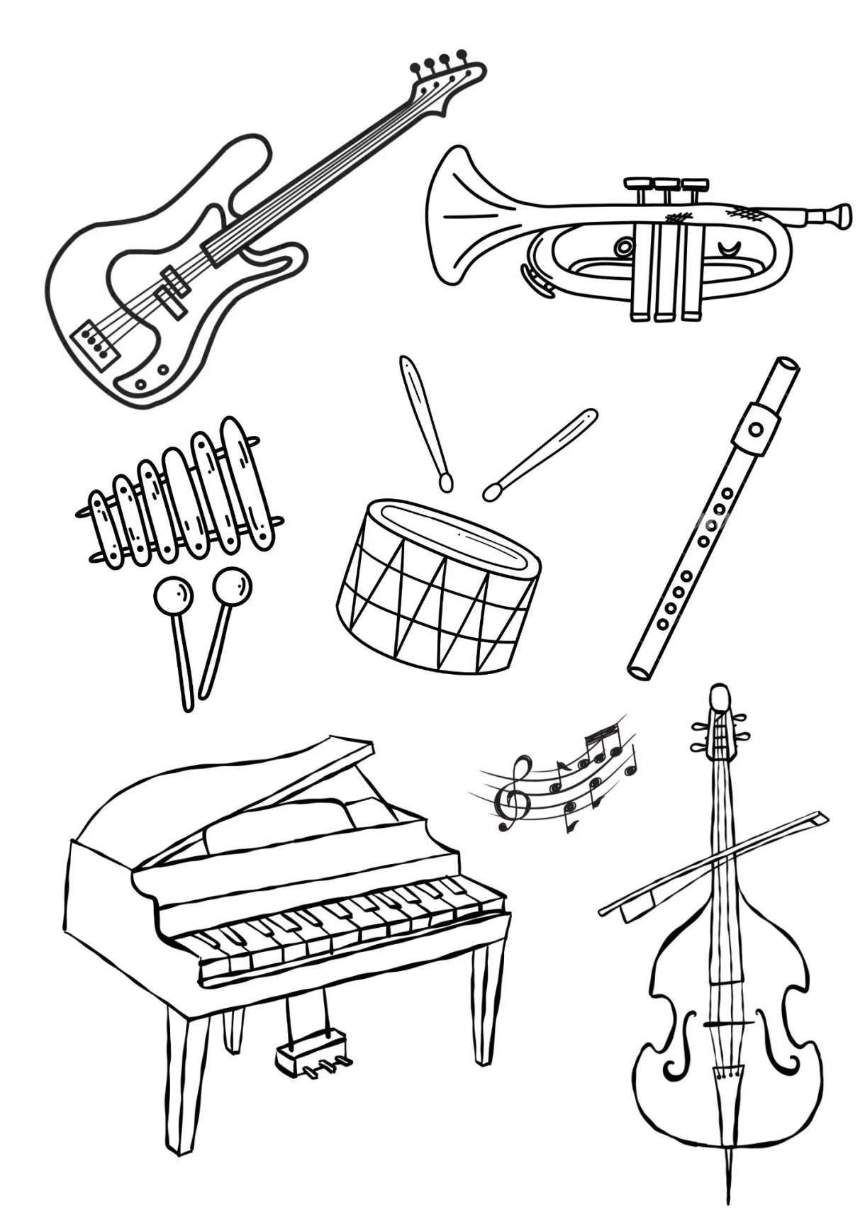 Musical instrument coloring page use at home or school music coloring