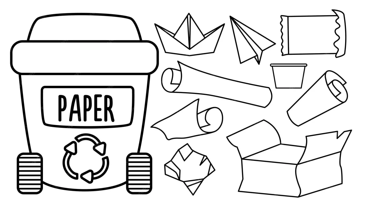 Premium vector black and white rubbish bin for paper waste with