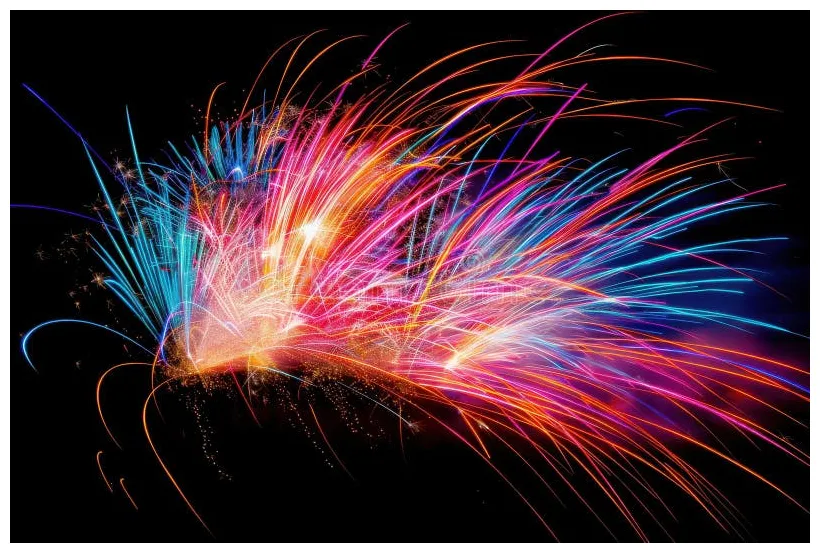 A fireworks display is lit up in the night sky of