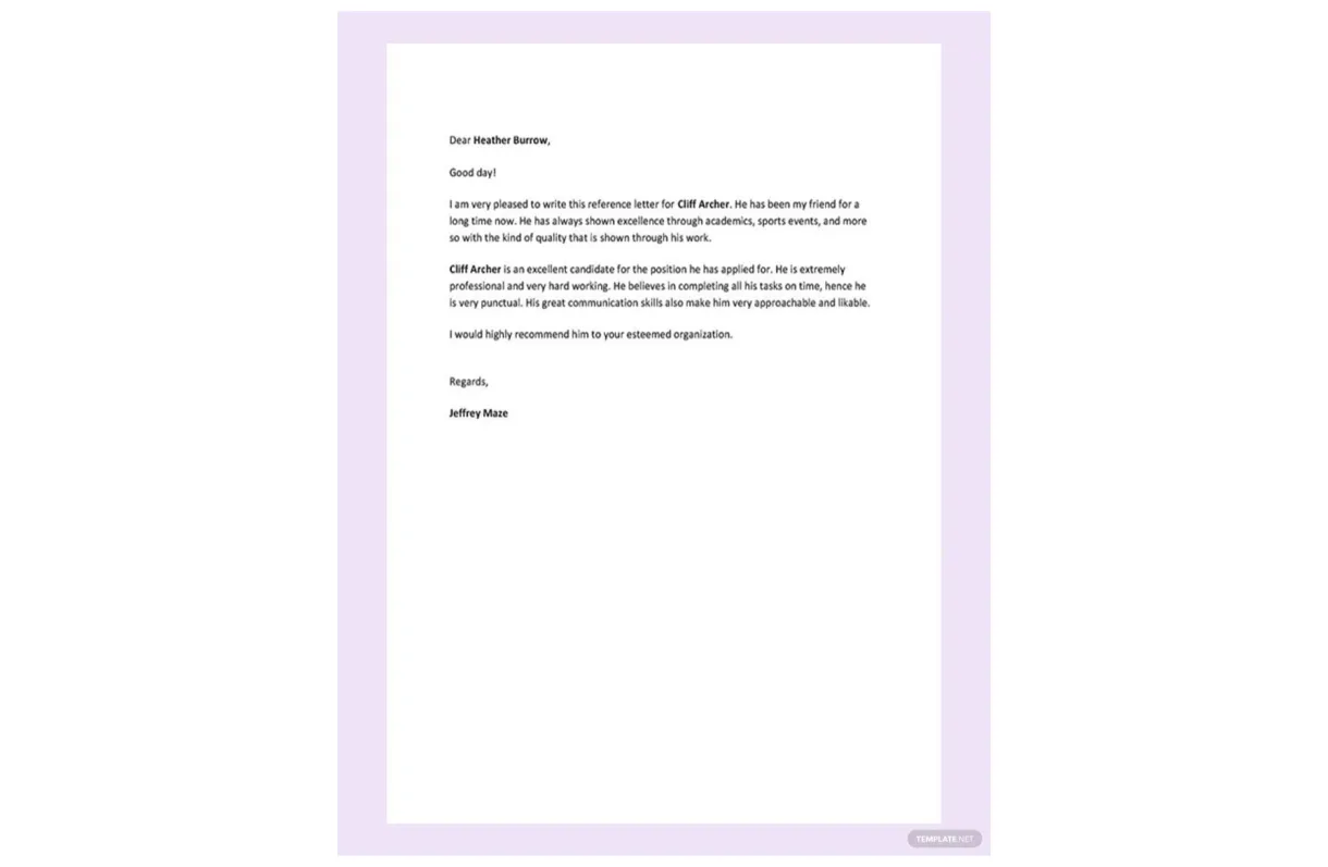 Personal reference letter for a friend template infoupdate