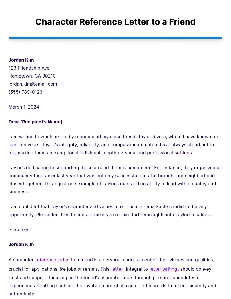 Friend character reference exled infoupdate