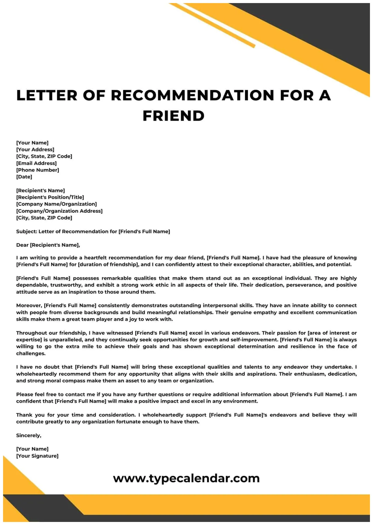 Personal Reference Letter For A Friend Template - Infoupdate.org