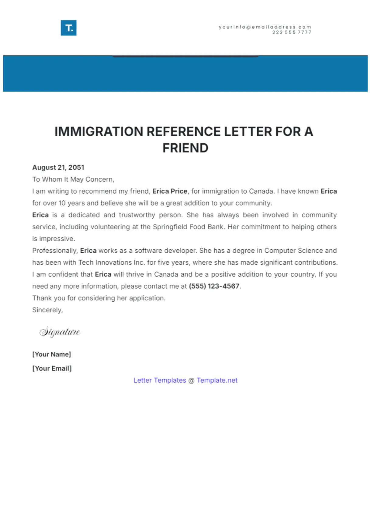 Sle Character Reference Letter For A Friend To Immigration - Infoupdate.org
