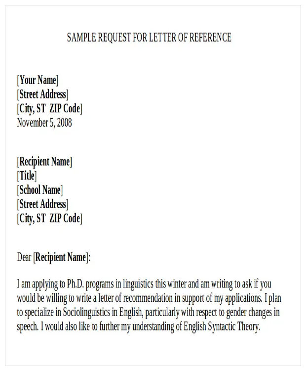 Example seeking a recommendation proceffa